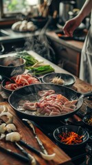Preparing sukiyaki in a quiet kitchen - obrazy, fototapety, plakaty