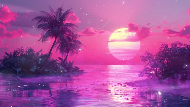 abstract cyberpunk vaporwave evening sunset. seamless looping overlay 4k virtual video animation background