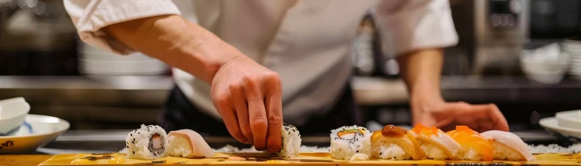 Foto op Plexiglas The discipline and art of sushi making where each roll is a blend of tradition © WARIT_S