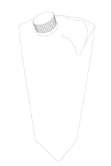 Vector illustration linear, tetrapack of milk or juice, drawn line sketch, advertising presentation show. Outline style illustration of tetrapack of milk on a white background. Vector illustration.