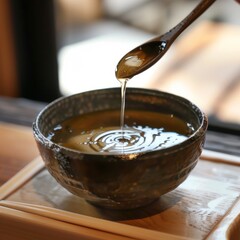 The first light of dawn touching a pot of dashi