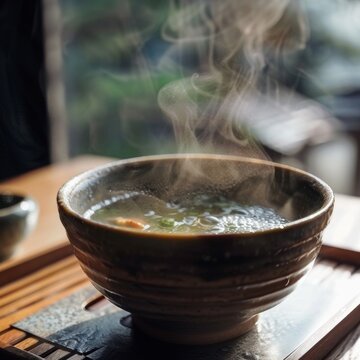 The first light of dawn touching a pot of dashi