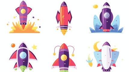 Set of icons with space rocket flat cartoon vactor