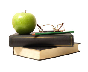 Books and apple isolated