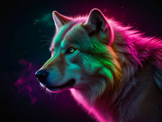 Beautiful picture of a colorful wolf. Futuristic