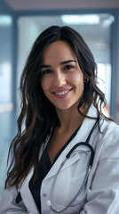 Fototapeta premium female attractive doctor close up smiling cheerful in hospital hallway