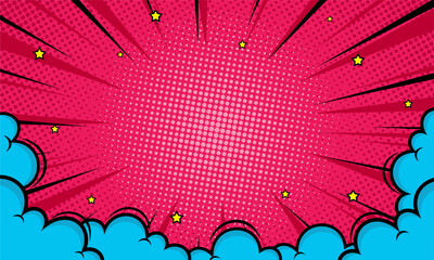 Comic pink background with blue cloud frame
