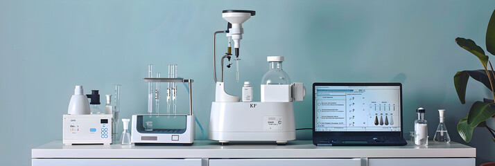 Illustrative Depiction of Water Content Analysis through Karl Fischer Titration - obrazy, fototapety, plakaty