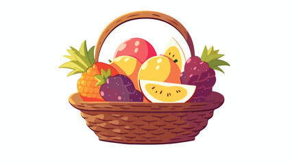 Silhouette basket with fresh fruits flat cartoon va