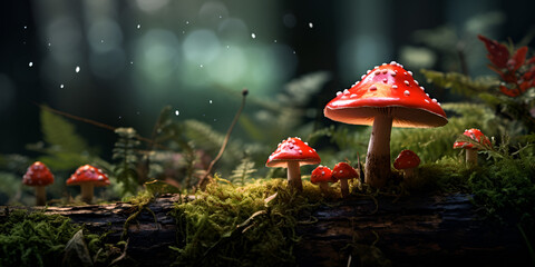 Poisonous wild mushroom in a forest generative ai - obrazy, fototapety, plakaty