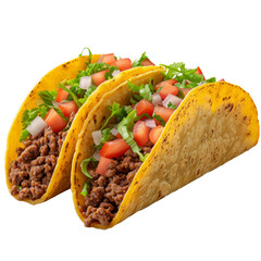 Two tacos isolated on transparent background With clipping path. cut out. 3d render - obrazy, fototapety, plakaty