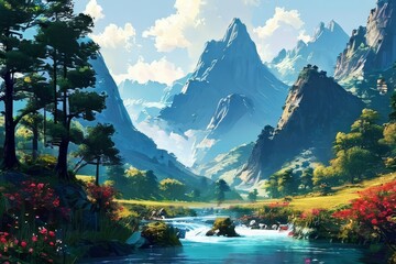 Beautiful breathtaking views of the landscape game art - obrazy, fototapety, plakaty