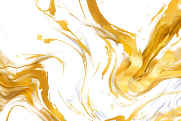 Gold and silver metallic watercolor swirl on white background.