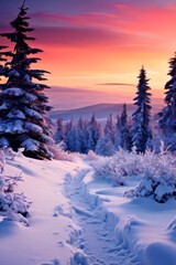 a Majestic sunrise in the winter mountains landscape.