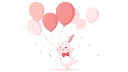 Obraz na płótnie Canvas Silhouette of cute bunny with helium balloons flat