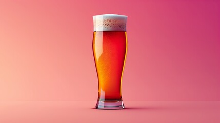 glass beer foamy top pink gradient background transparent volumetric shadow border sharp lighting bright color british faceted - obrazy, fototapety, plakaty