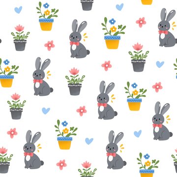 Vector cute easter set. An egg with ears and a chicken in an egg. Cute eggs. Basket with eggs. Cute Easter patterns.