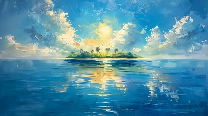 small island middle ocean sunny sky background profile brush key visual music album cover long strokes room - obrazy, fototapety, plakaty