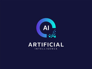 Artificial intelligence with letter AI and Circle Technology Analysis logo vector design concept. AI technology logotype symbol for advance technology, tech company, identity, robotic, innovation, ui.