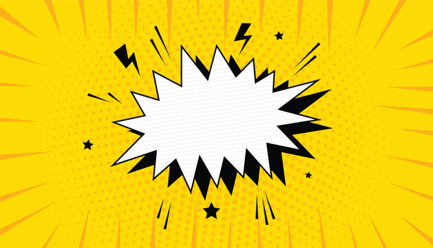 abstract boom blank speech bubble pop art, comic book on red background vector illustration. Eksplosion, isoleret retro stil tegneserie baggrund