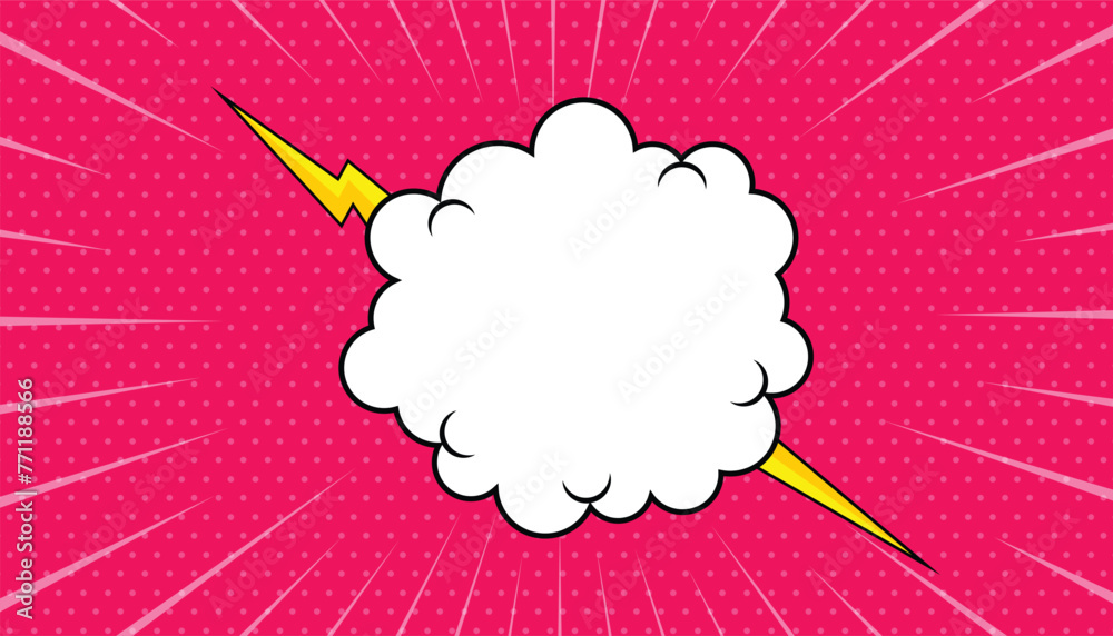 Poster Blank comic cartoon pink background with Cloud and thunder lightning. empty Cloud with thunder lightning background. thunder lightning. Comic background cartoon style