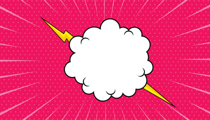 Blank comic cartoon pink background with Cloud and thunder lightning. empty Cloud with thunder lightning background. thunder lightning. Comic background cartoon style