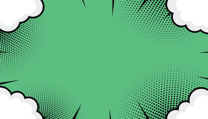 Comic book page background with clouds, empty dialog halftone background. comic book style © BhandariProductions