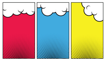Colorful blank comic background set with halftone. empty dialog halftone background. Comic background cartoon style © BhandariProductions