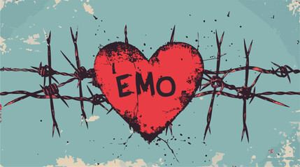 Word EMO in Heart shape with barbed wire. Siple fla