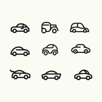 Minimalist Car icons set, car outline, Car vector line icon, car logo