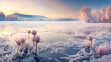 Winter came too early for lily - obrazy, fototapety, plakaty