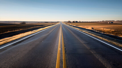 Solitude on a Bright Day: A Snapshot of Current Kansas Highway Conditions - obrazy, fototapety, plakaty