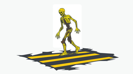 Yellow zombie crossing street metal sign symbol iso