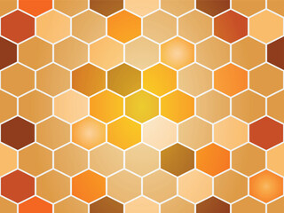 Vector hand drawn seamless pattern of hexagons in red-orange-yellow colors