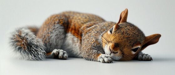 Closeup of a dozing squirrel, vibrant, photorealistic image, white background ,3DCG,clean sharp focus