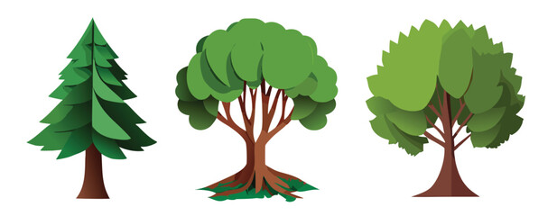 Paper cut out tree illustration set