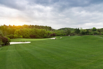 The vast golf course in summer morning