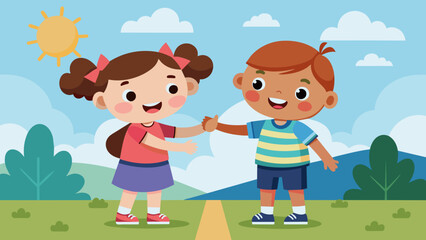cute happy kid hand shake with friend cute happy