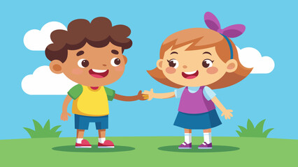 Obraz na płótnie Canvas cute happy kid hand shake with friend cute happy