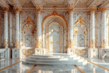 Fototapeta premium Opulent 3d podium in a royal palace, fit for premium luxury goods