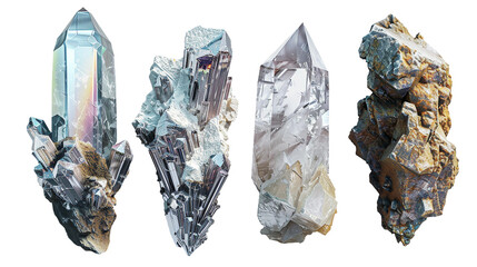 Danburite Gemstone Collection: Top View Isolated Crystals on Transparent Background