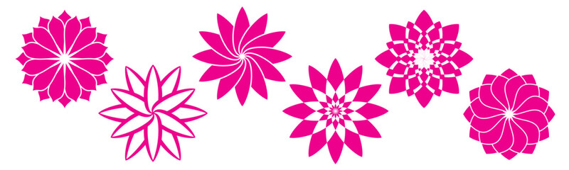 Pink lotus ornament vector illustration set - obrazy, fototapety, plakaty
