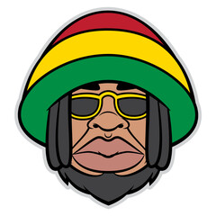 dreadlocks men wearing sunglasses and beanie hat with rastafarian flag colors. Best for sticker, Avatar, icon, logo, and mascot with reggae music themes
