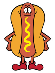 Funny Hotdog mascot cartoon characters standing. Best for mascot, sticker, and logo with culinary business themes