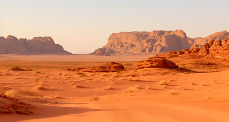 Fototapeta na wymiar an empty desert landscape with sand and rocks