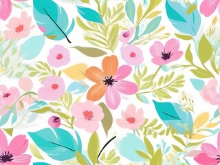 Seamless pattern with flowers and leaves. Vector illustration. Spring background.