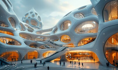 Buildings of futuristic architecture fused with sustainable modern technology
