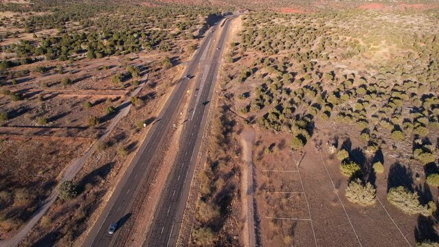 Arizona 89a State Route, Drone Shot of Freeway in Desert Landscape Near Sedona USA