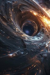 Supermassive black hole viewed from a futuristic observatory on a distant planet - obrazy, fototapety, plakaty
