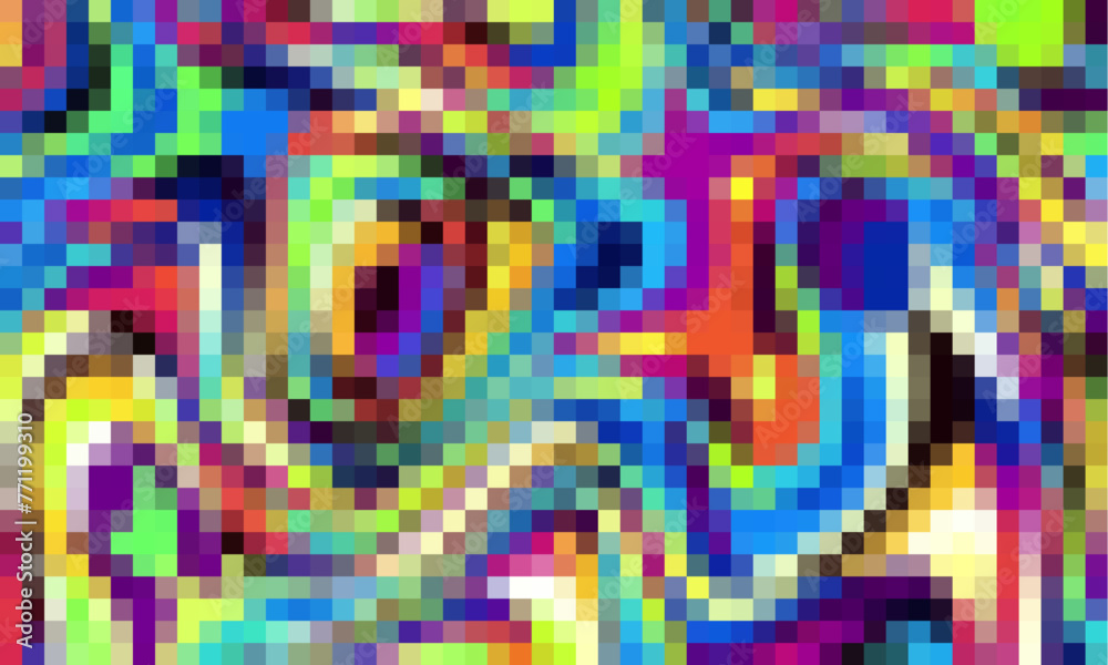 Aufkleber trippy psychedelic colorful neon geometric shapes abstract background, pixelated vector pattern